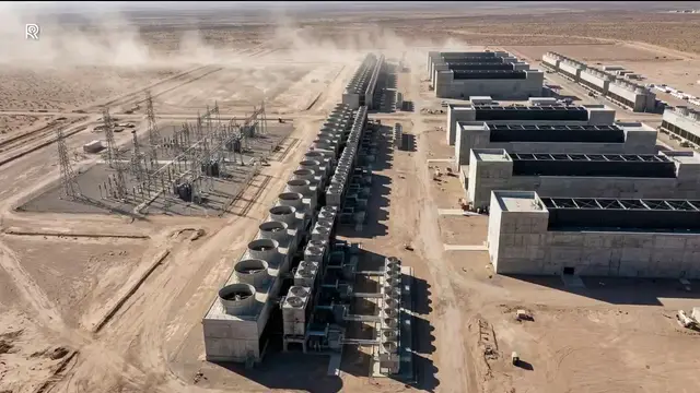 Still from the ROSE film for Energy, Utility and Telecom: a substation yard with transformer rows and switchgear.
